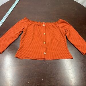 iris Off-Shoulder Ribbed Button-Front Crop Top - Rust Orange